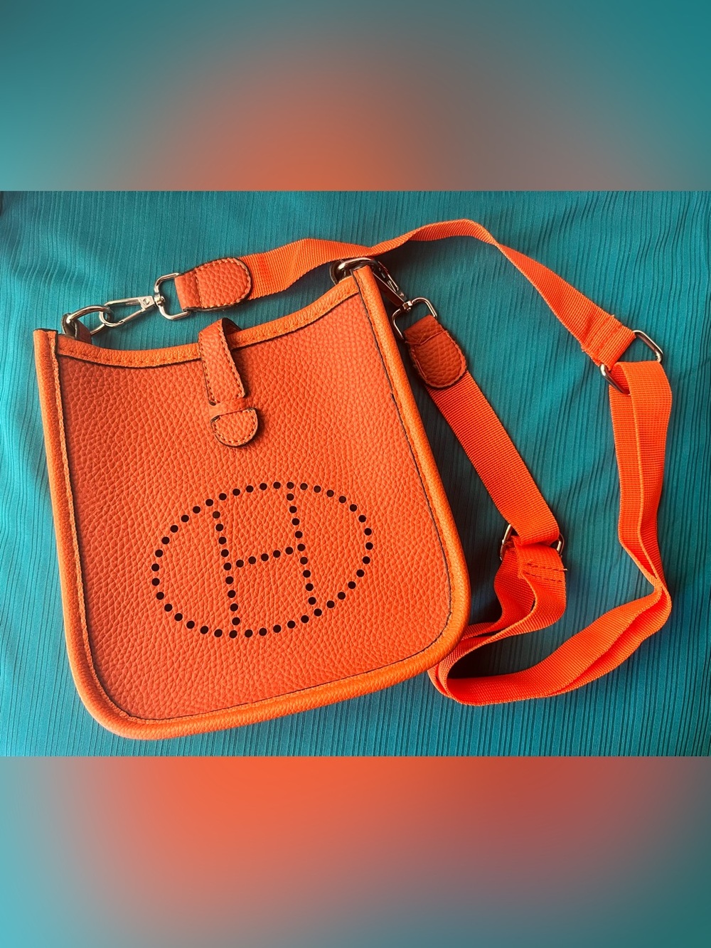 Orange Crossbody Bag with Perforated 'H' Detail